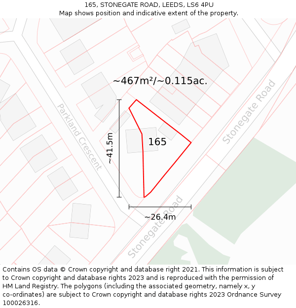 165, STONEGATE ROAD, LEEDS, LS6 4PU: Plot and title map