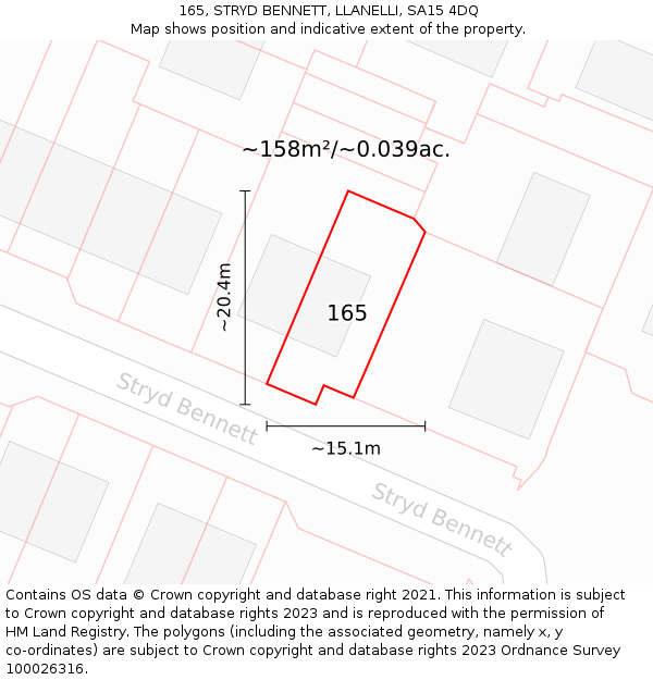 165, STRYD BENNETT, LLANELLI, SA15 4DQ: Plot and title map
