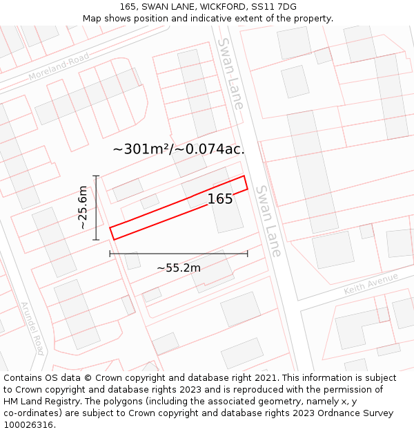 165, SWAN LANE, WICKFORD, SS11 7DG: Plot and title map