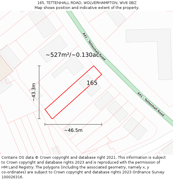 165, TETTENHALL ROAD, WOLVERHAMPTON, WV6 0BZ: Plot and title map