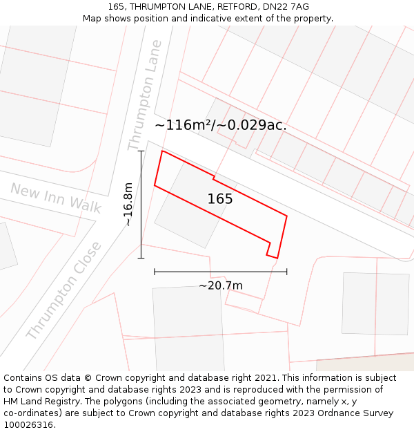 165, THRUMPTON LANE, RETFORD, DN22 7AG: Plot and title map