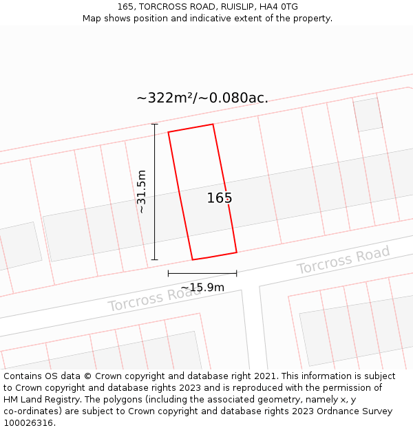 165, TORCROSS ROAD, RUISLIP, HA4 0TG: Plot and title map