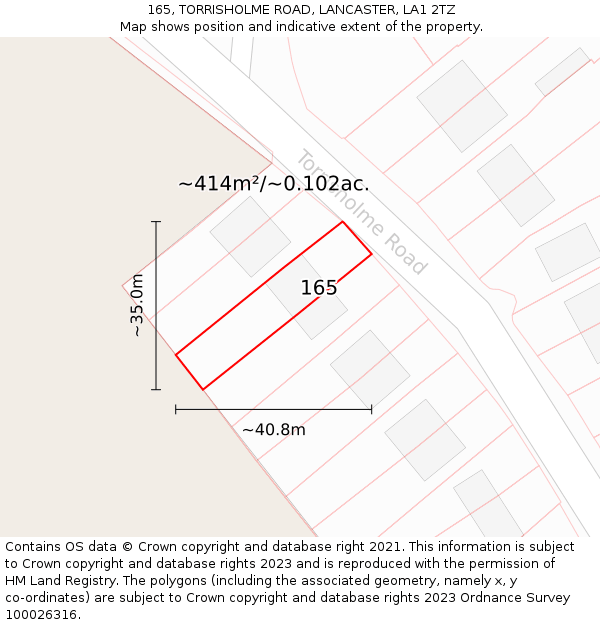 165, TORRISHOLME ROAD, LANCASTER, LA1 2TZ: Plot and title map