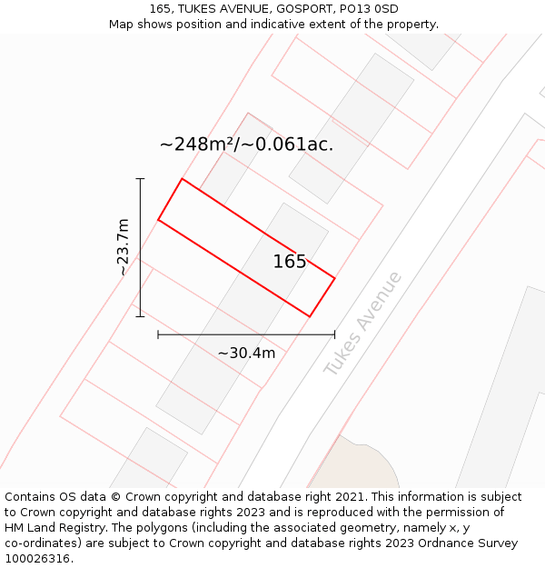 165, TUKES AVENUE, GOSPORT, PO13 0SD: Plot and title map