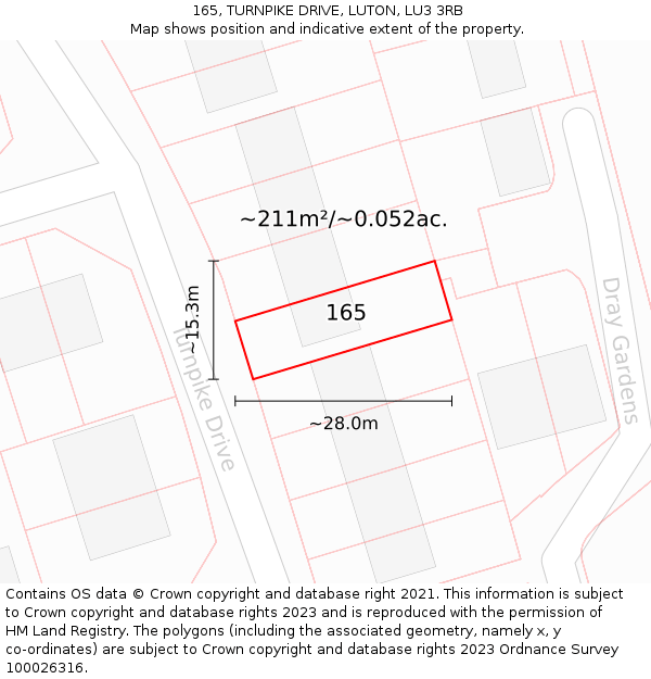 165, TURNPIKE DRIVE, LUTON, LU3 3RB: Plot and title map