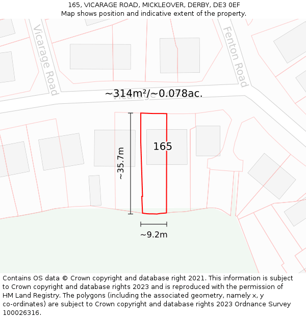 165, VICARAGE ROAD, MICKLEOVER, DERBY, DE3 0EF: Plot and title map