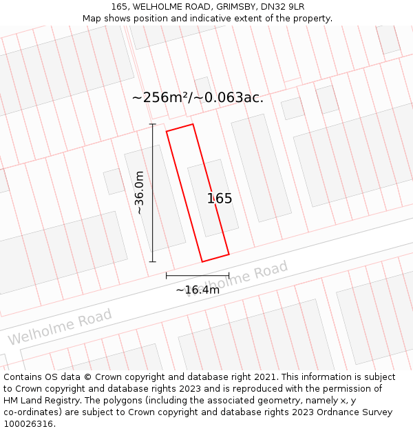 165, WELHOLME ROAD, GRIMSBY, DN32 9LR: Plot and title map