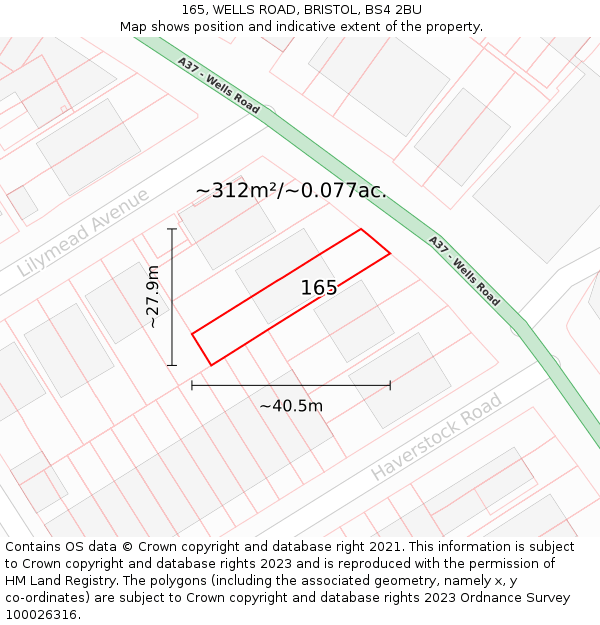 165, WELLS ROAD, BRISTOL, BS4 2BU: Plot and title map