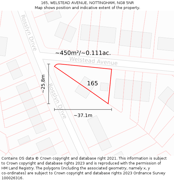 165, WELSTEAD AVENUE, NOTTINGHAM, NG8 5NR: Plot and title map