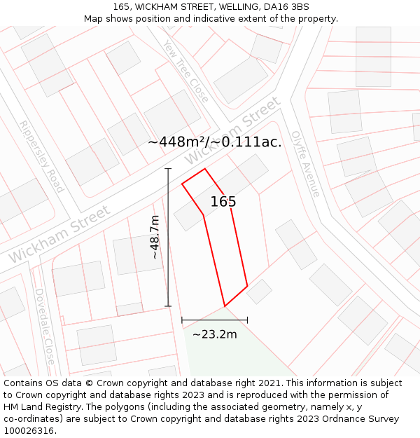 165, WICKHAM STREET, WELLING, DA16 3BS: Plot and title map
