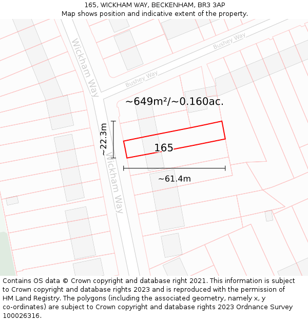 165, WICKHAM WAY, BECKENHAM, BR3 3AP: Plot and title map