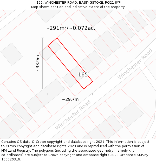 165, WINCHESTER ROAD, BASINGSTOKE, RG21 8YF: Plot and title map