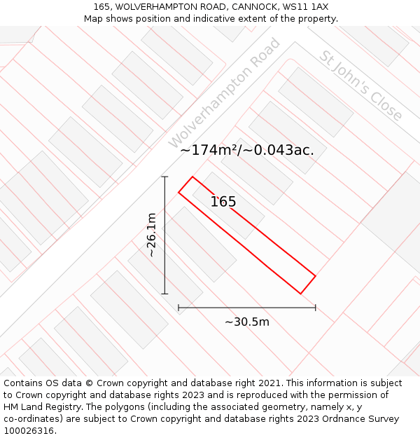 165, WOLVERHAMPTON ROAD, CANNOCK, WS11 1AX: Plot and title map