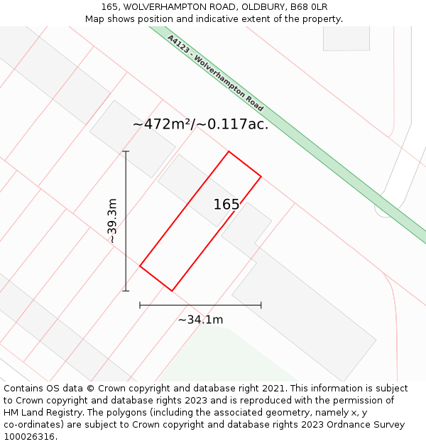 165, WOLVERHAMPTON ROAD, OLDBURY, B68 0LR: Plot and title map