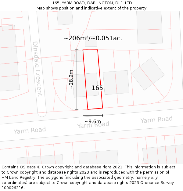 165, YARM ROAD, DARLINGTON, DL1 1ED: Plot and title map