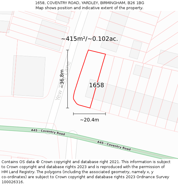 1658, COVENTRY ROAD, YARDLEY, BIRMINGHAM, B26 1BG: Plot and title map