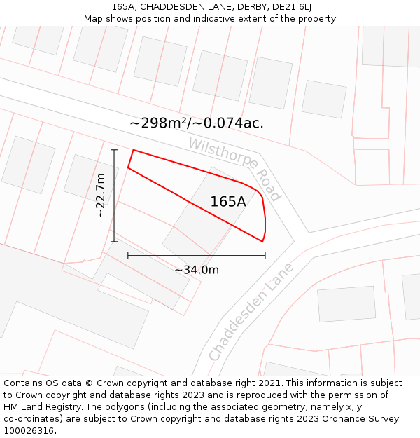 165A, CHADDESDEN LANE, DERBY, DE21 6LJ: Plot and title map
