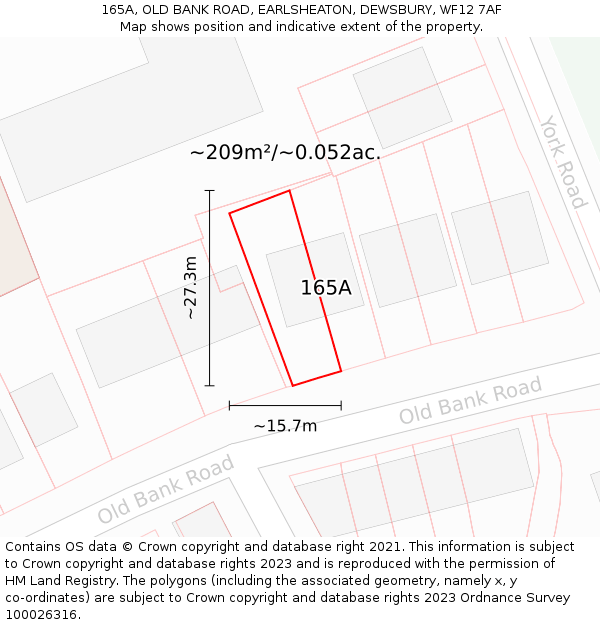 165A, OLD BANK ROAD, EARLSHEATON, DEWSBURY, WF12 7AF: Plot and title map