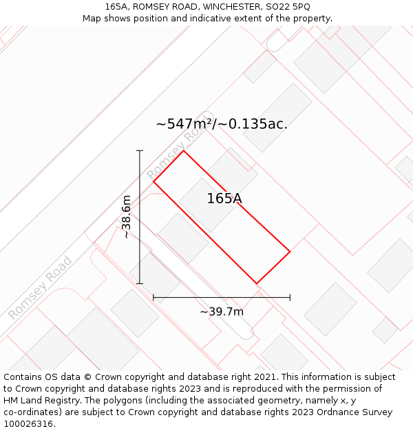 165A, ROMSEY ROAD, WINCHESTER, SO22 5PQ: Plot and title map