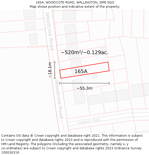165A, WOODCOTE ROAD, WALLINGTON, SM6 0QG: Plot and title map