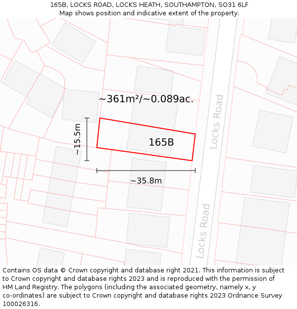 165B, LOCKS ROAD, LOCKS HEATH, SOUTHAMPTON, SO31 6LF: Plot and title map