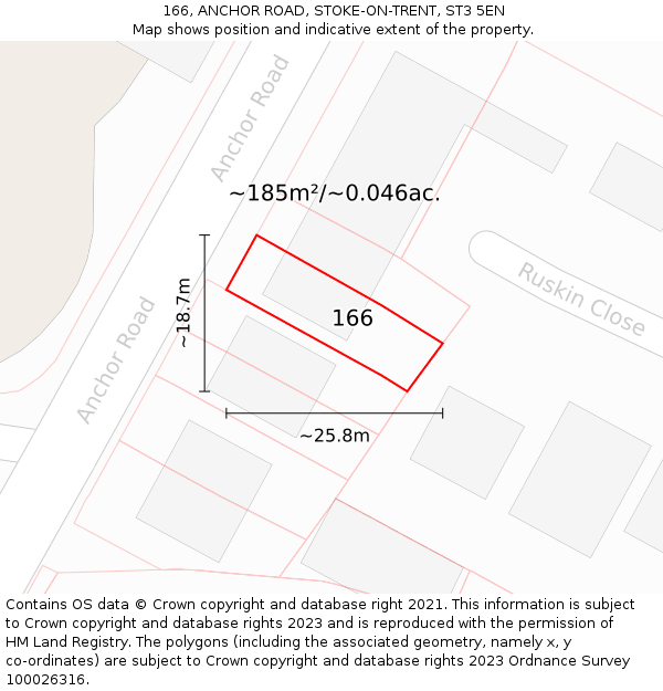 166, ANCHOR ROAD, STOKE-ON-TRENT, ST3 5EN: Plot and title map