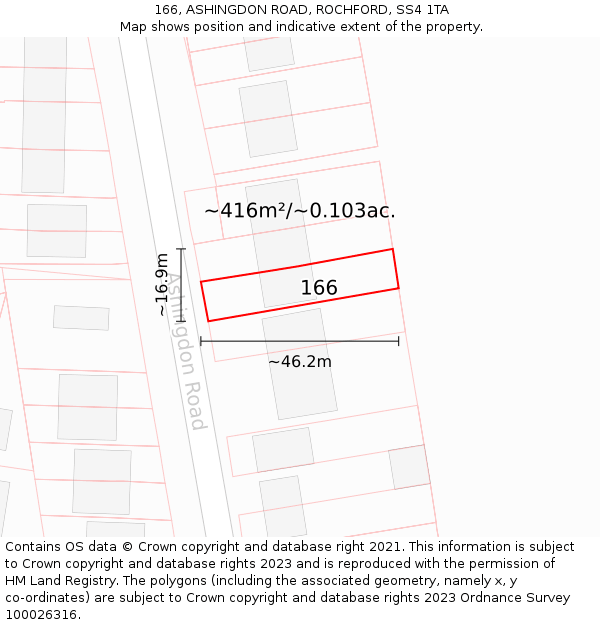 166, ASHINGDON ROAD, ROCHFORD, SS4 1TA: Plot and title map