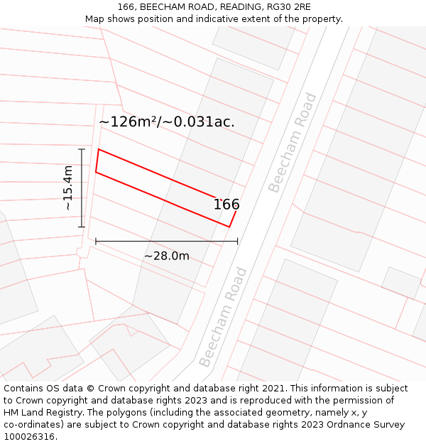 166, BEECHAM ROAD, READING, RG30 2RE: Plot and title map