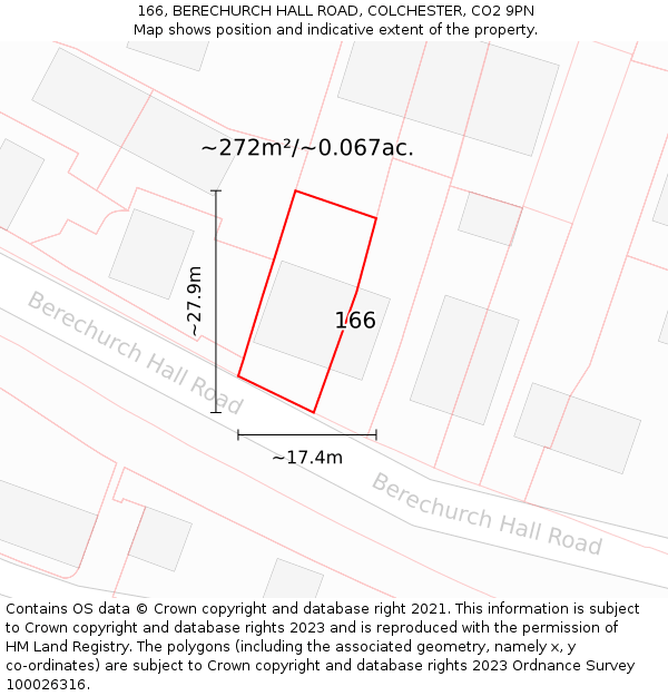 166, BERECHURCH HALL ROAD, COLCHESTER, CO2 9PN: Plot and title map