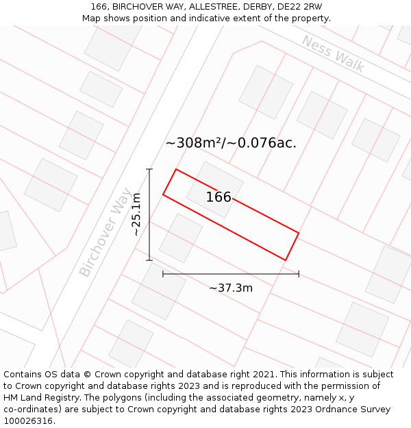 166, BIRCHOVER WAY, ALLESTREE, DERBY, DE22 2RW: Plot and title map