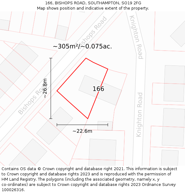 166, BISHOPS ROAD, SOUTHAMPTON, SO19 2FG: Plot and title map