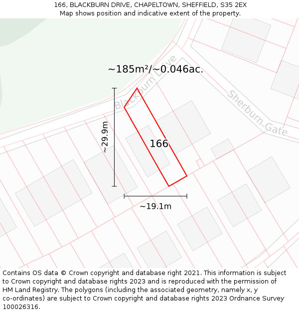 166, BLACKBURN DRIVE, CHAPELTOWN, SHEFFIELD, S35 2EX: Plot and title map