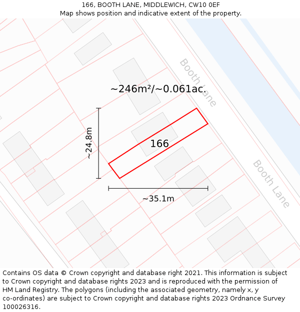 166, BOOTH LANE, MIDDLEWICH, CW10 0EF: Plot and title map