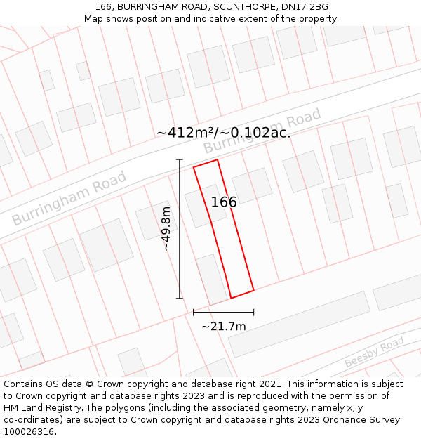 166, BURRINGHAM ROAD, SCUNTHORPE, DN17 2BG: Plot and title map