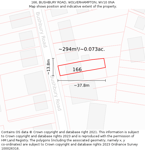 166, BUSHBURY ROAD, WOLVERHAMPTON, WV10 0NA: Plot and title map