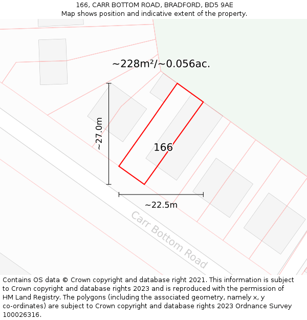 166, CARR BOTTOM ROAD, BRADFORD, BD5 9AE: Plot and title map