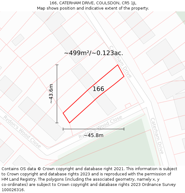 166, CATERHAM DRIVE, COULSDON, CR5 1JL: Plot and title map