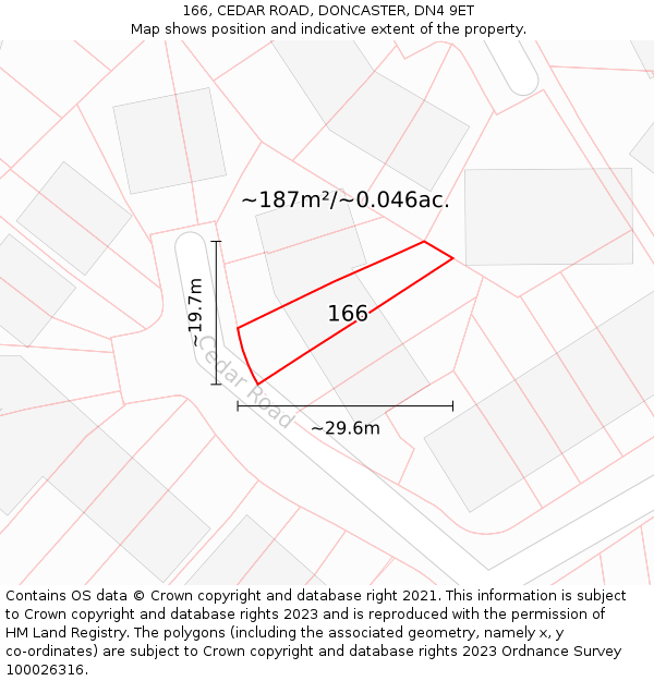 166, CEDAR ROAD, DONCASTER, DN4 9ET: Plot and title map
