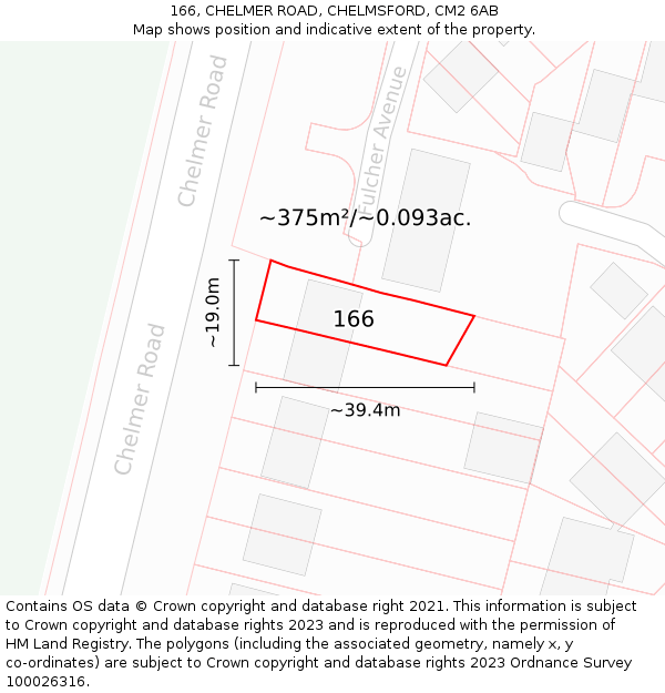 166, CHELMER ROAD, CHELMSFORD, CM2 6AB: Plot and title map