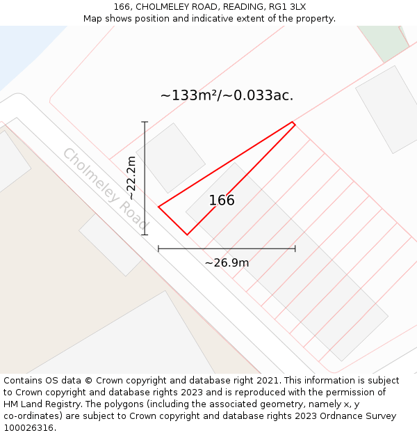 166, CHOLMELEY ROAD, READING, RG1 3LX: Plot and title map