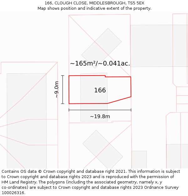 166, CLOUGH CLOSE, MIDDLESBROUGH, TS5 5EX: Plot and title map
