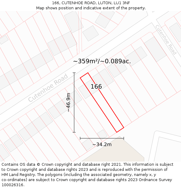 166, CUTENHOE ROAD, LUTON, LU1 3NF: Plot and title map
