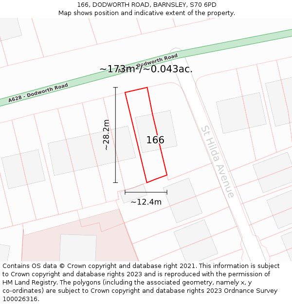 166, DODWORTH ROAD, BARNSLEY, S70 6PD: Plot and title map