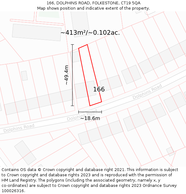 166, DOLPHINS ROAD, FOLKESTONE, CT19 5QA: Plot and title map