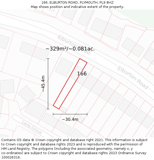166, ELBURTON ROAD, PLYMOUTH, PL9 8HZ: Plot and title map