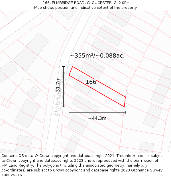166, ELMBRIDGE ROAD, GLOUCESTER, GL2 0PH: Plot and title map