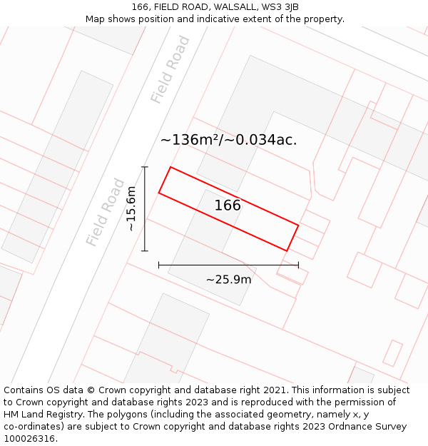 166, FIELD ROAD, WALSALL, WS3 3JB: Plot and title map