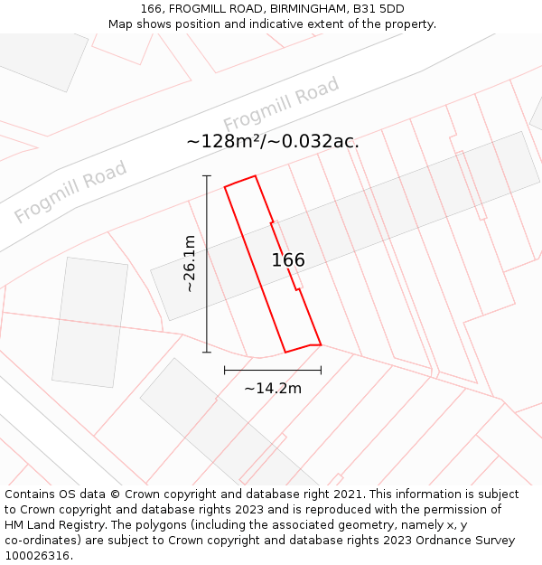 166, FROGMILL ROAD, BIRMINGHAM, B31 5DD: Plot and title map