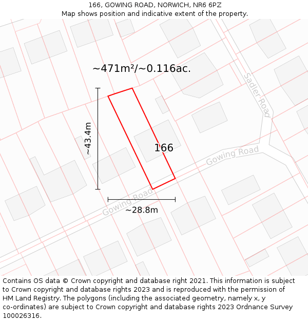 166, GOWING ROAD, NORWICH, NR6 6PZ: Plot and title map