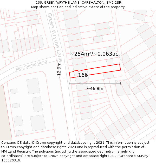 166, GREEN WRYTHE LANE, CARSHALTON, SM5 2SR: Plot and title map